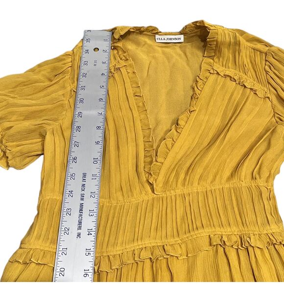 Ulla Johnson Sonja Silk Midi Dress | Size 0 | Yellow Ruffle Hem Boho Chic - Picture 5 of 16